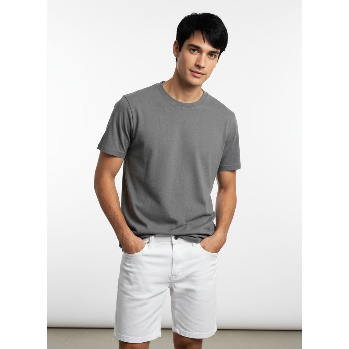 Unisex Natural Dye Solid Tee Dark Grey Cotton T-Shirt – Womens T-Shirt on Brown Living™. SKU: UTP-N25101-S-DKGY. Img 2.