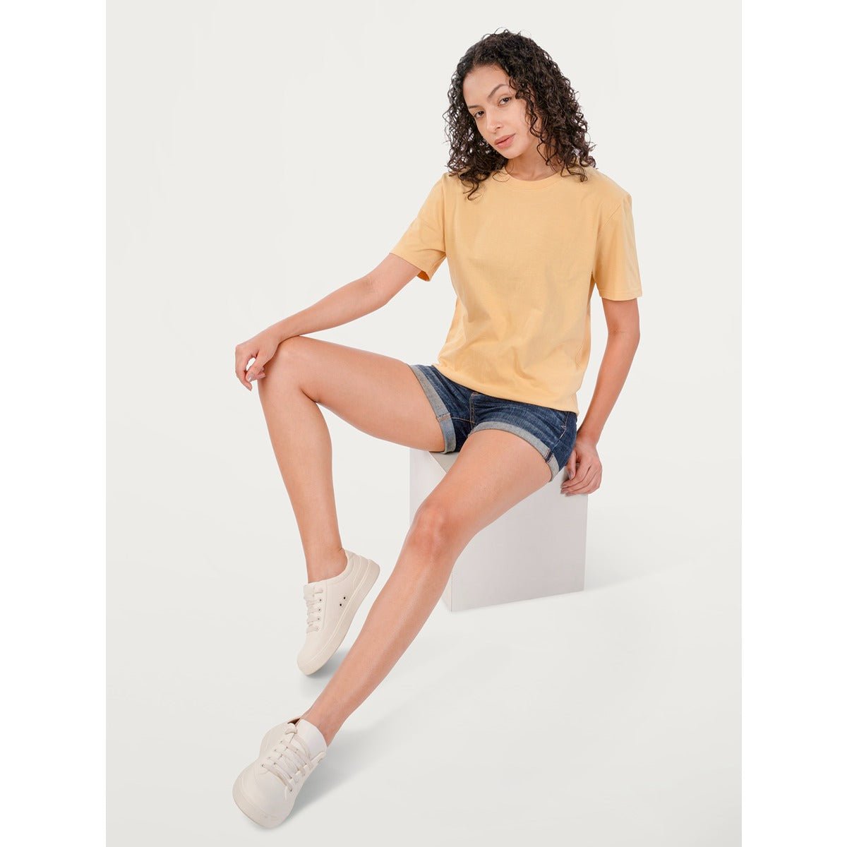 Unisex Natural Dye Solid Tee Harvest Yellow Cotton T-Shirt – Mens T-Shirt on Brown Living™. SKU: UTP-N25101-S-HRYL. Img 1.