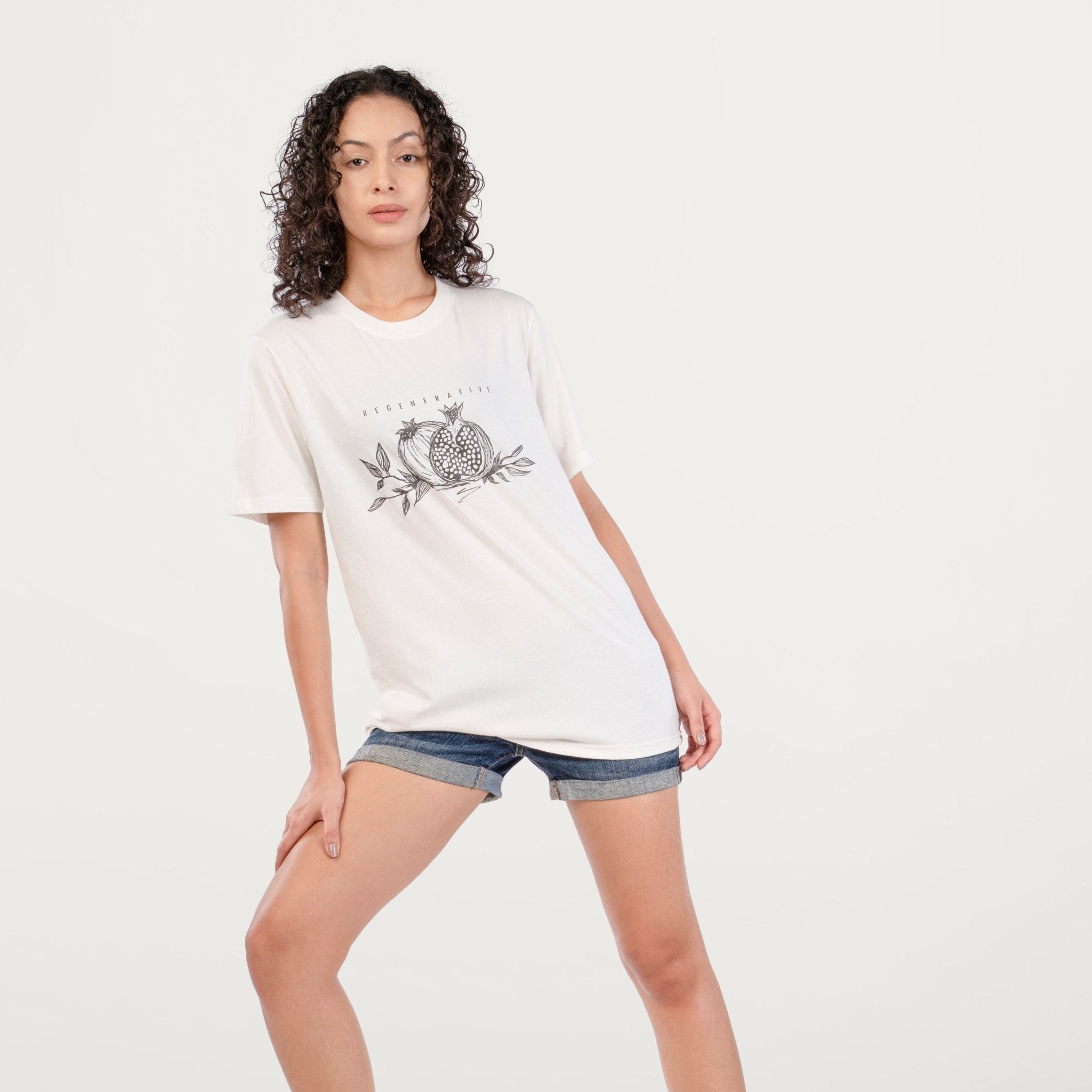 Unisex Pome Regenerative Tee Sustainable Cotton T-Shirt – Womens Shirt on Brown Living™. SKU: UTP-R25206-S-OFFWH. Img 1.