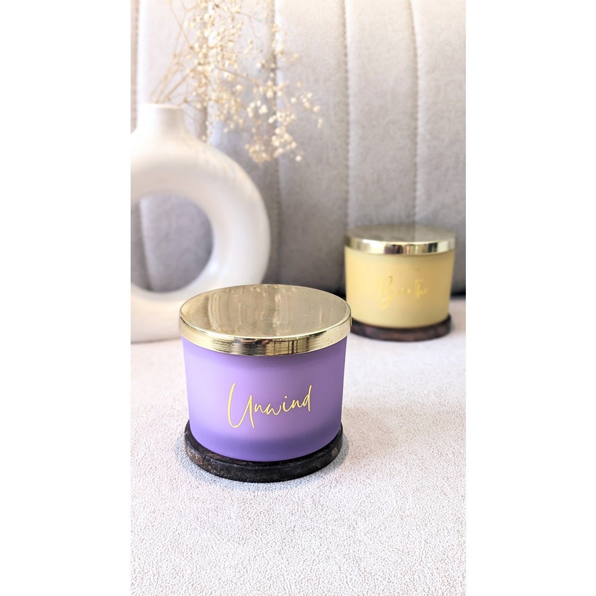 Unwind Aroma Candle | Handcrafted Soy Wax Candle for Relaxation – Candles & Fragrances on Brown Living™. SKU: SSAS-157LAVR. Img 1.