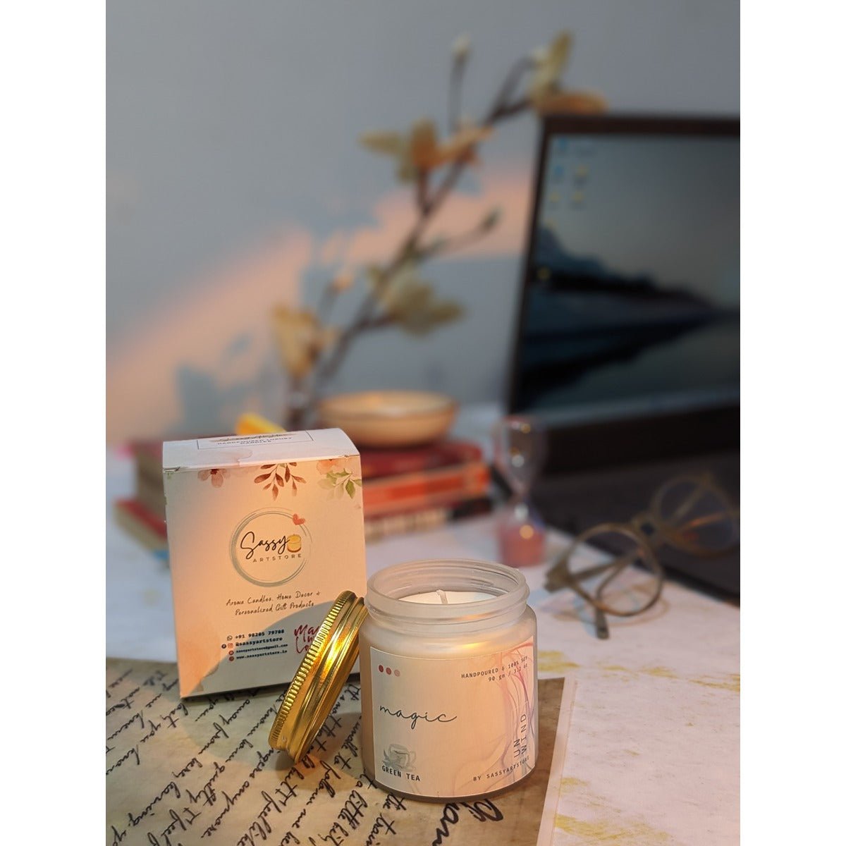 Unwind Collection Magic Green Tea Aroma Candle | Soy Wax Candle – Candles & Fragrances on Brown Living™. SKU: SSAS-265LAVR. Img 2.