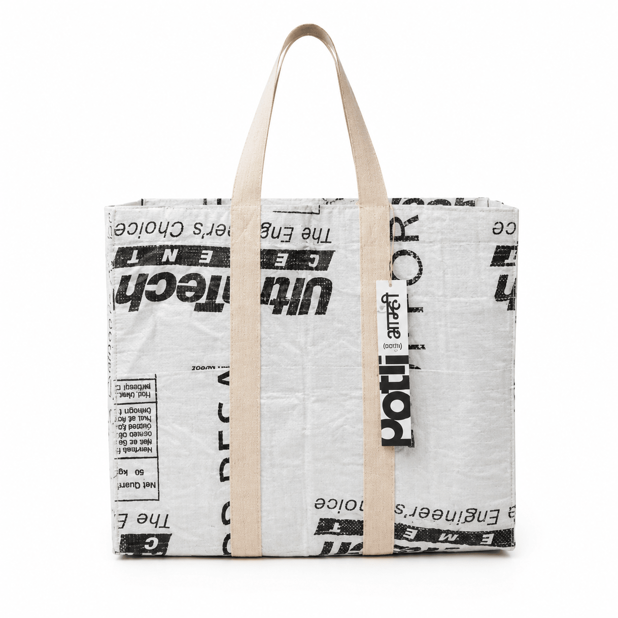 Upcycled Cement Tote Bag | Recycled Cement Sack Tote – Tote Bag on Brown Living™. SKU: MARKETBAGWHI. Img 6.