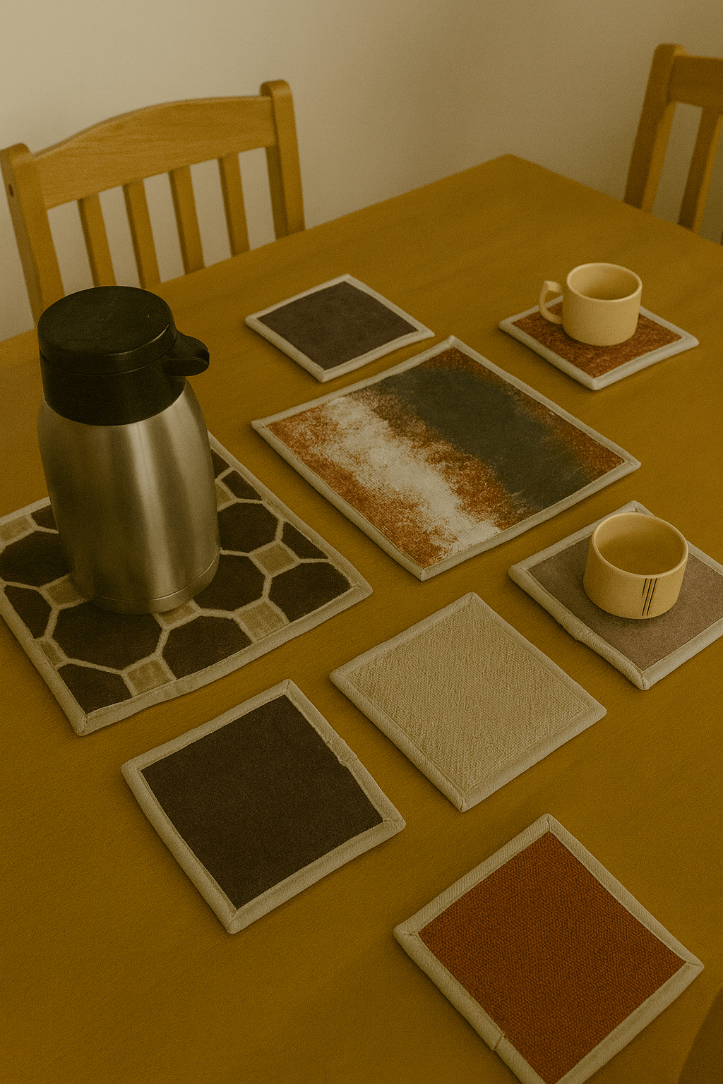 Upcycled Cloth Handwoven Coasters – Set of 8 | Natural Table Essential – Coasters on Brown Living™. SKU: BL-IA-D4_Design4. Img 5.