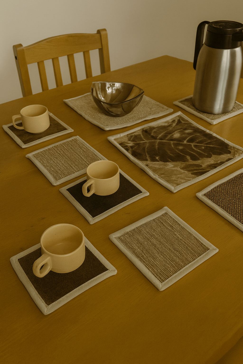 Upcycled Cloth Handwoven Coasters – Set of 8 | Natural Table Essential – Coasters on Brown Living™. SKU: BL-IA-D5_Design5. Img 2.