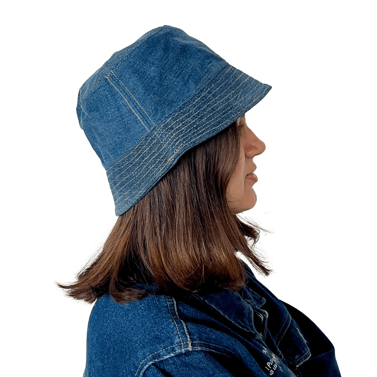 Upcycled Cotton Denim Bucket Hat – Womens Hat on Brown Living™. SKU: UNBHUJA7003020. Img 1.