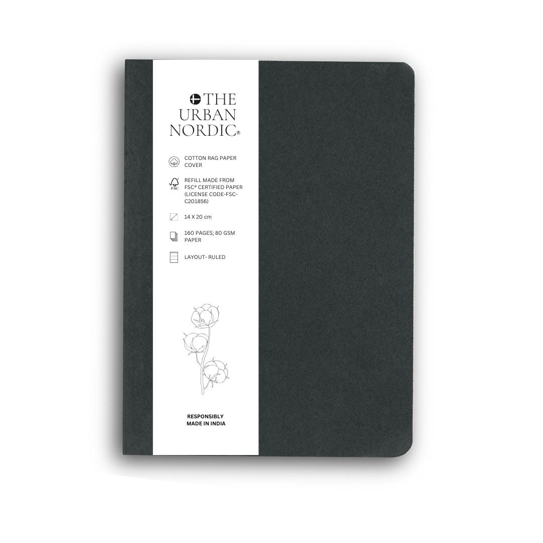 Upcycled Cotton Rag Paper Cover Softcover Notepad with FSC Paper – Notebooks & Notepads by The Urban Nordic available on Brown Living™. . SKU: BKCOPBFSCRD - A5 - 1. Img 1.