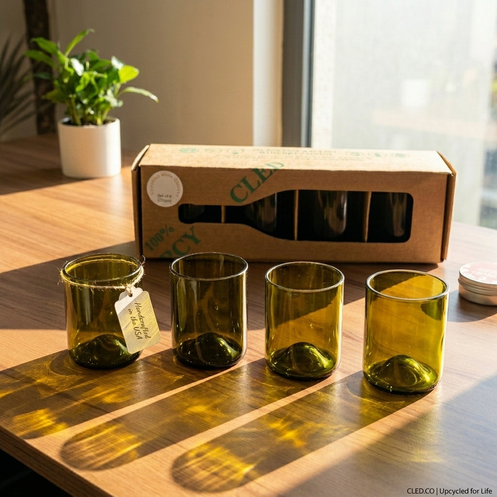 Upcycled Drinking Glasses Set of 4 (250ml) | Eco Friendly Glassware – Glasses & Tumblers on Brown Living™. SKU: WDG02. Img 2.