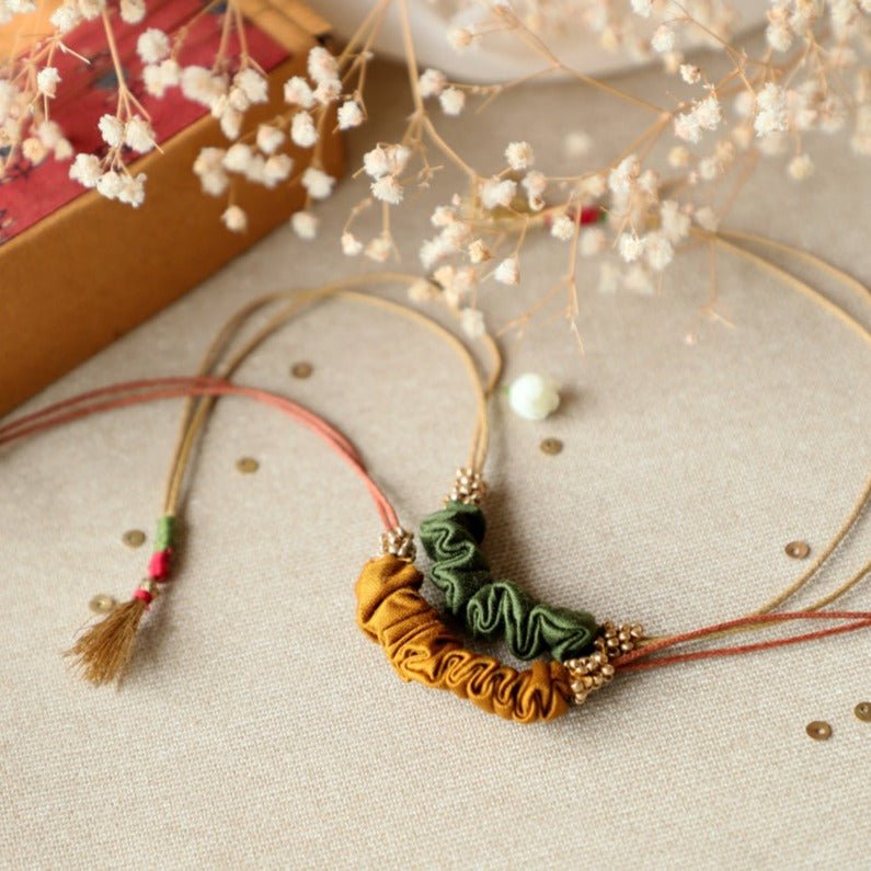Upcycled Fabric Artisanal Rakhi - Set of 2 | Olive & Chrome Yellow | Verified Sustainable by Brown Living™