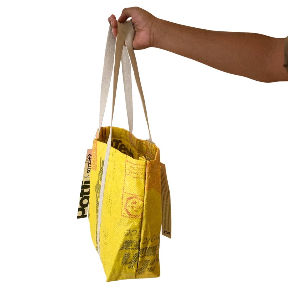 Upcycled Flat Tote Bag Eco Friendly Reusable Carry Bag – Bags on Brown Living™. SKU: 123456. Img 3.