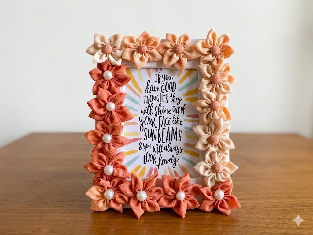 Upcycled Floral Photo Frame | Handmade Sustainable Decor – Home Decor on Brown Living™. SKU: 127086331019-n. Img 7.