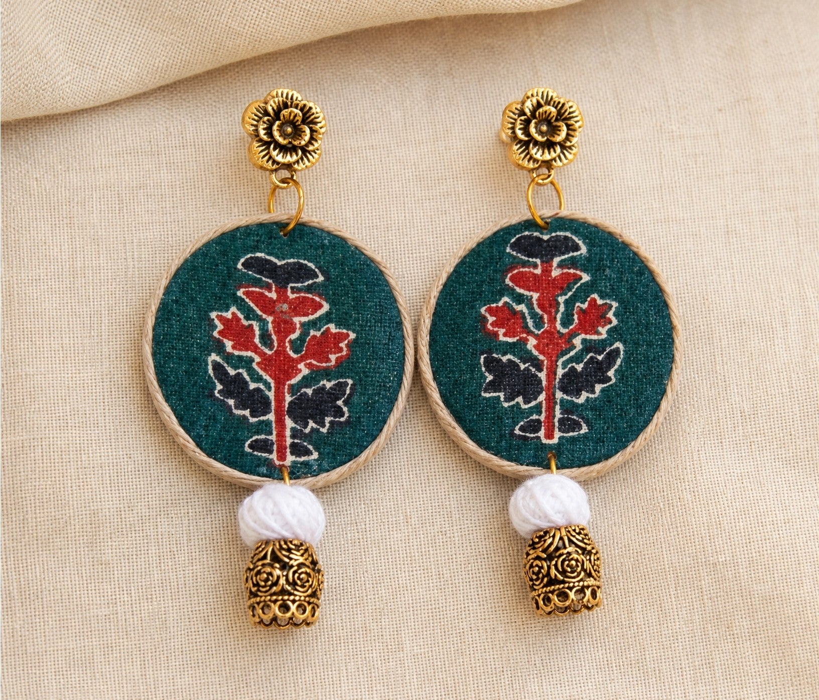 Upcycled Handmade Textile Earrings | Juhu Statement Earrings – Womens Earrings on Brown Living™. SKU: KE13. Img 2.