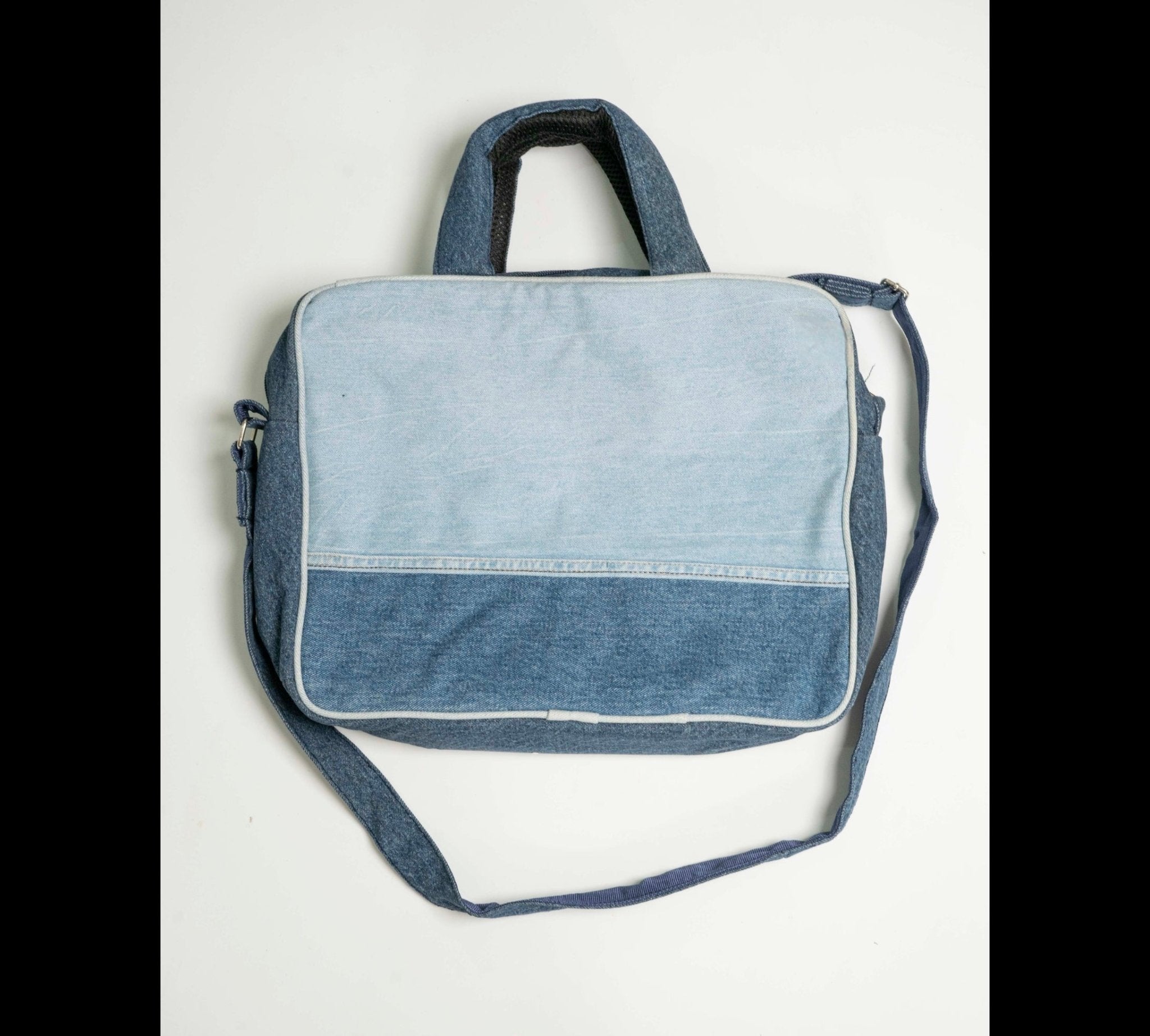 Upcycled Laptop Bag – Blue | Sustainable & Everyday Work Bag – Bags on Brown Living™. SKU: ANTRLB. Img 5.