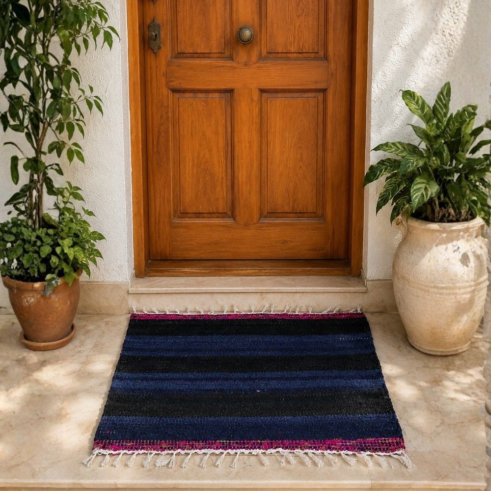 Upcycled Marine Textile Doormat | Reclaimed Fabric Home Mat – Mats & Rugs on Brown Living™. SKU: DOORMATBLE. Img 1.