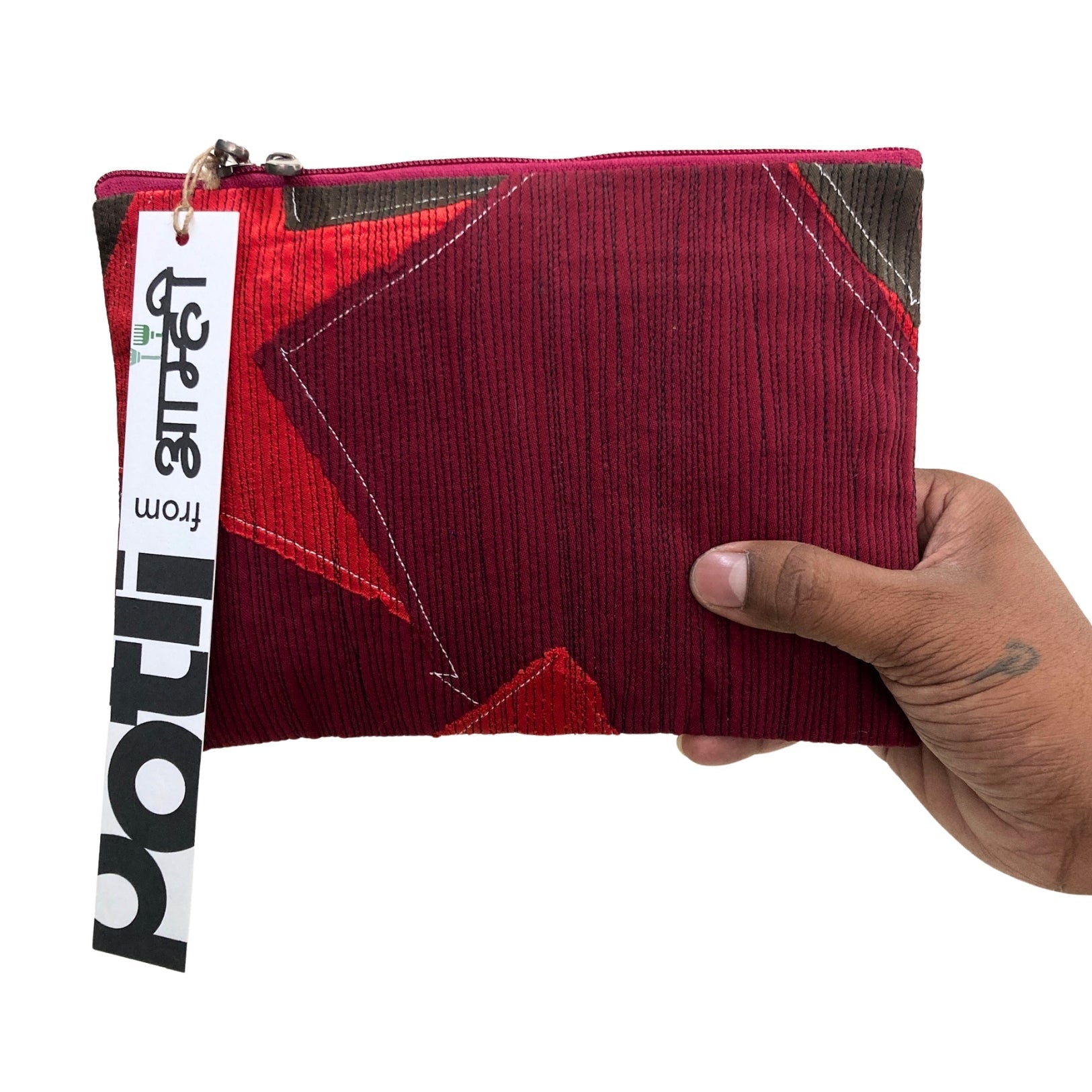 Upcycled Marine Textile Travel Organiser Pouch – Travel Organiser on Brown Living™. SKU: PUSRED. Img 4.
