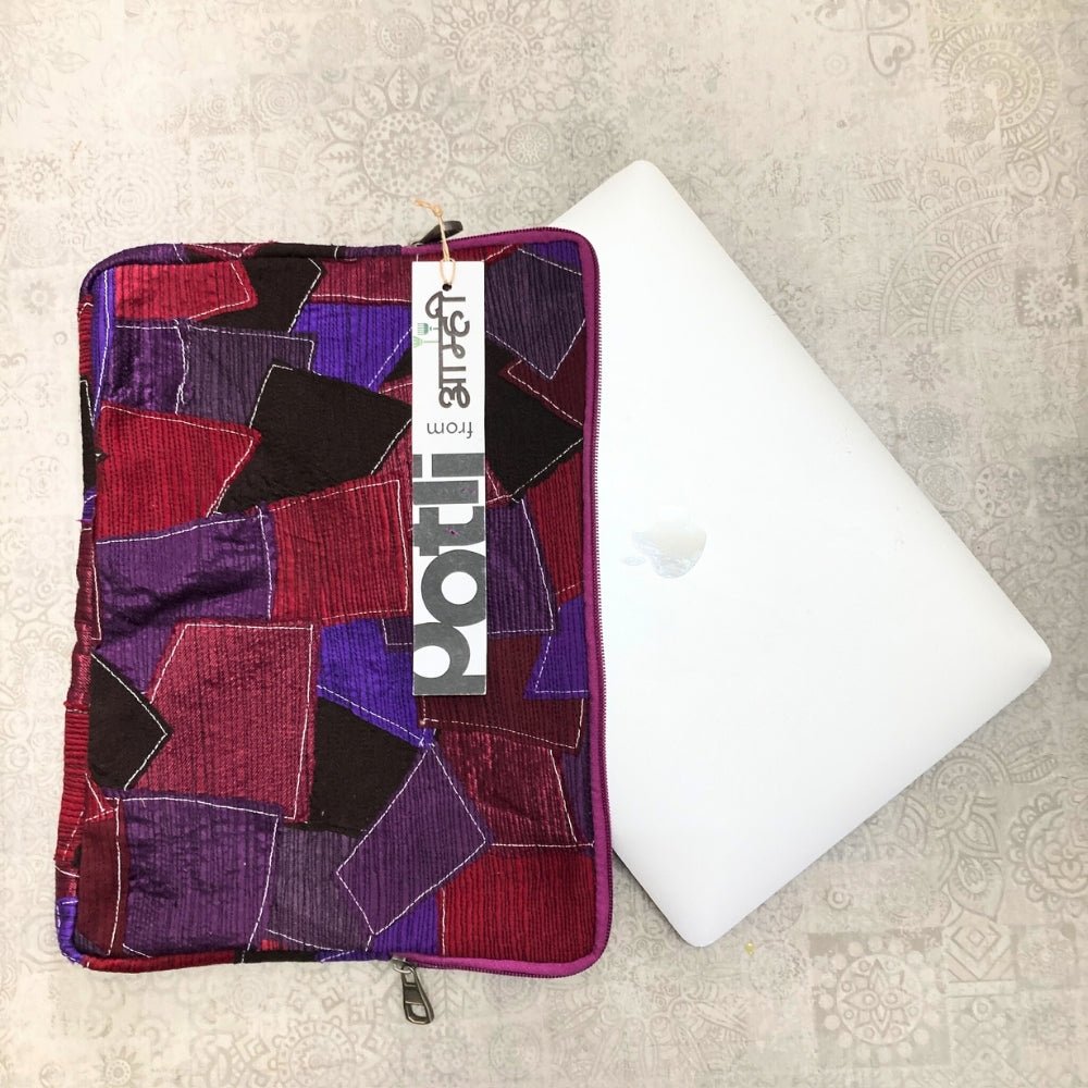 Upcycled Patchwork Laptop Bag Handcrafted Fabric Laptop Carry Bag – Laptop Sleeve on Brown Living™. SKU: ASWMLAPBUR. Img 1.