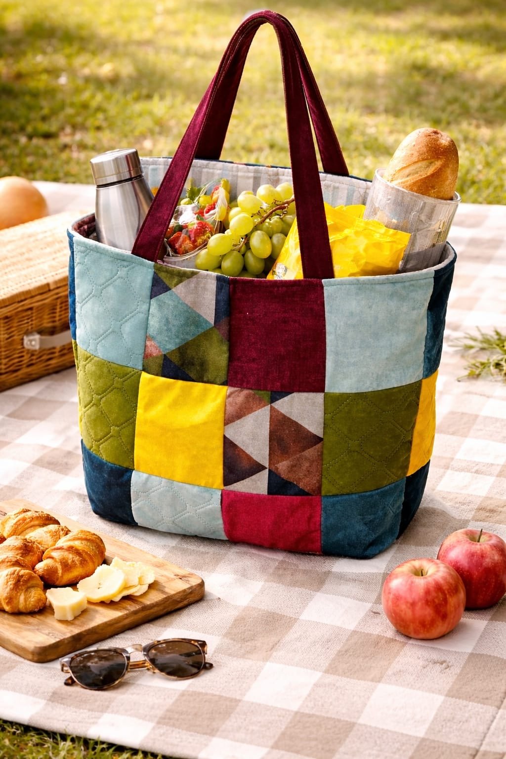 Upcycled Patchwork Shopping Bags Reusable Cloth Tote – Handbags on Brown Living™. SKU: IUCSB-01. Img 1.