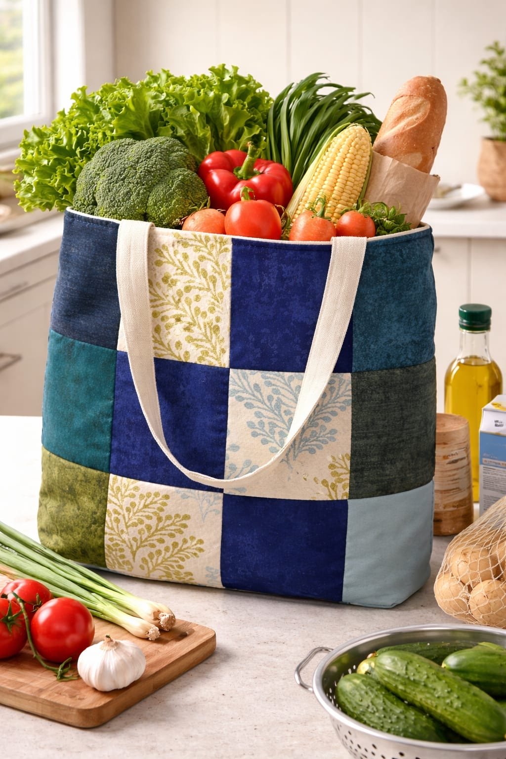 Upcycled Patchwork Shopping Bags Reusable Cloth Tote – Handbags on Brown Living™. SKU: IUCSB-04. Img 4.