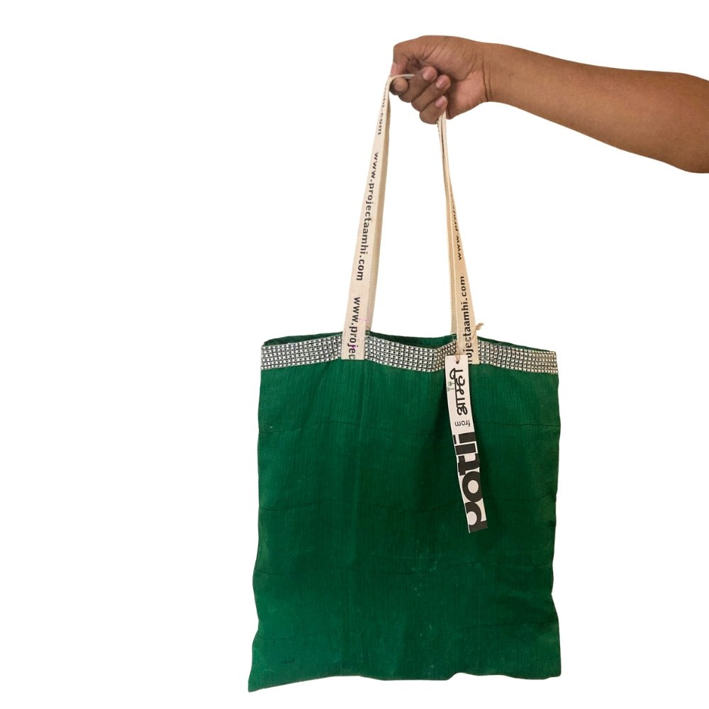 Upcycled Tote Bag Sustainable Reusable Carry Bag – Tote Bag on Brown Living™. SKU: ASWMTIDKGRN. Img 23.