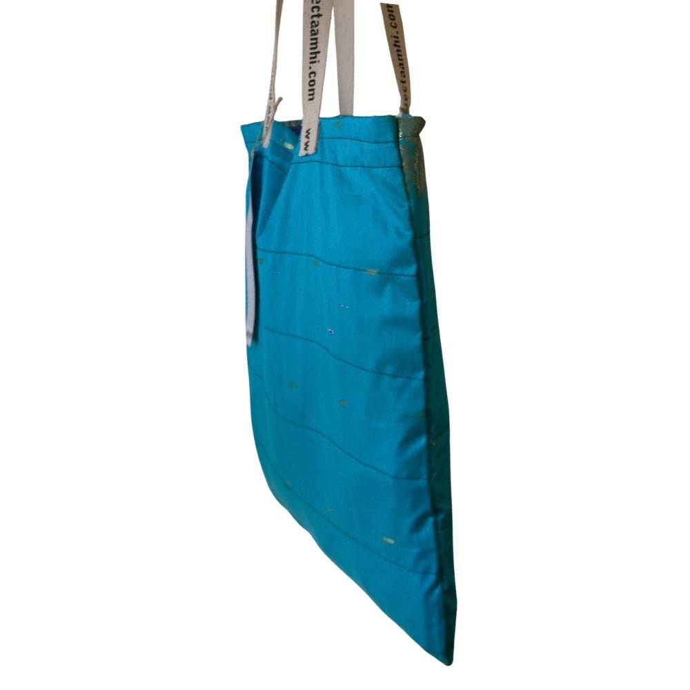 Upcycled Tote Bag Sustainable Reusable Carry Bag – Tote Bag on Brown Living™. SKU: ASWMTIFBLU. Img 10.