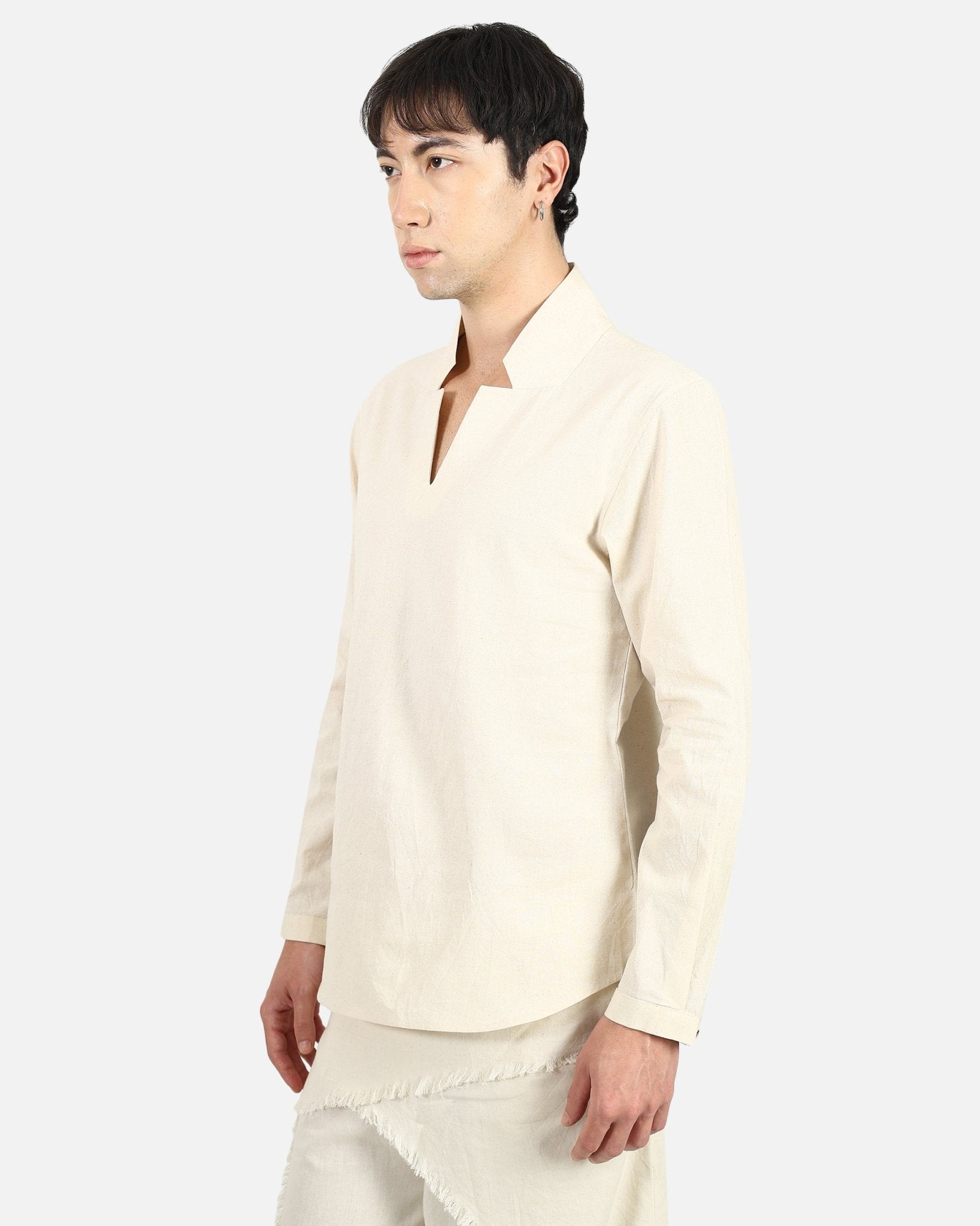 V-Notch Collar Pullover Shirt – Minimal Modern Everyday Essential Top – Womens Shirt on Brown Living™. SKU: ACB2026011. Img 6.