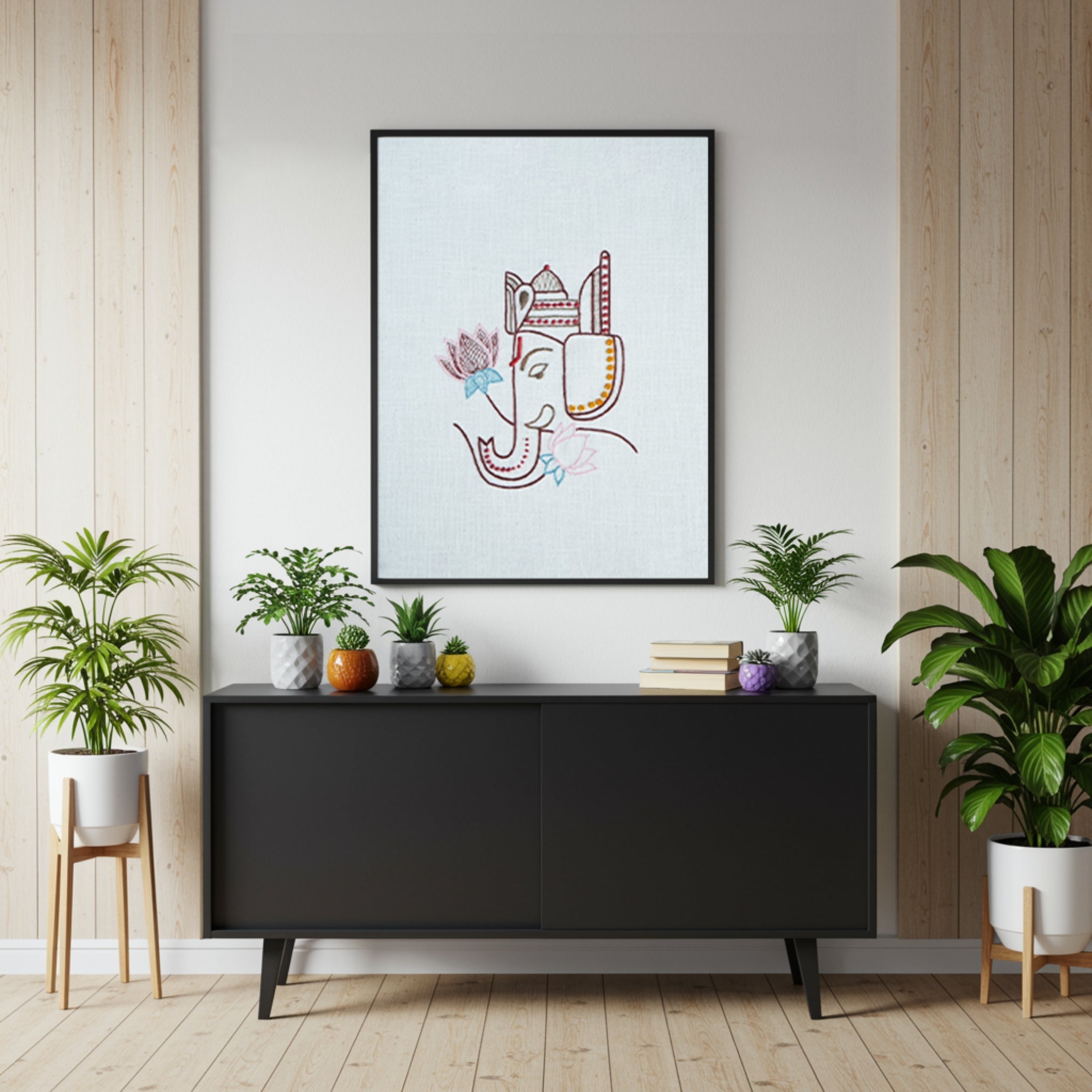 Vakratunda Wall Art – Curved Trunk of Lord Ganesha | 12x12 Inch – Wall Decor on Brown Living™. SKU: UD00000237. Img 1.