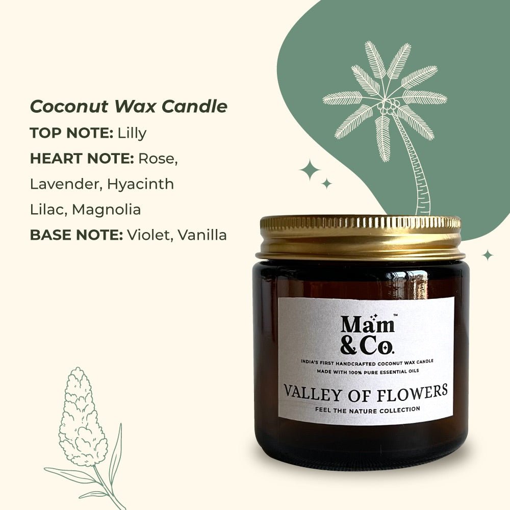 Valley of Flowers - 100% Coconut Wax Botanical Candle – Candles & Fragrances on Brown Living™. SKU: BC10003. Img 4.