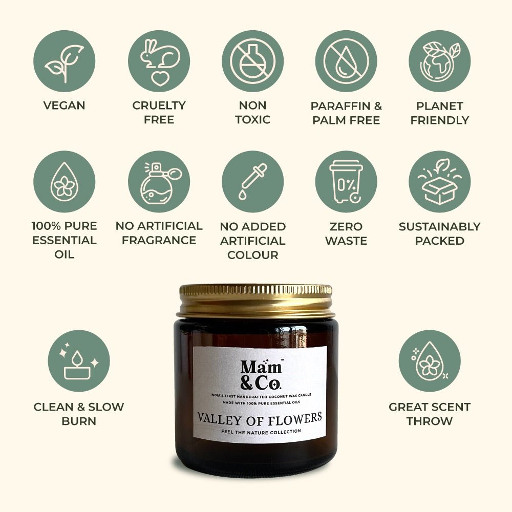 Valley of Flowers - 100% Coconut Wax Botanical Candle – Candles & Fragrances on Brown Living™. SKU: BC10003. Img 6.