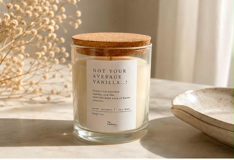Vanilla Glass Jar Candle with Lid | Sweet Scented Soy Wax Candle – Candles & Fragrances on Brown Living™. SKU: LUSH_0045. Img 2.