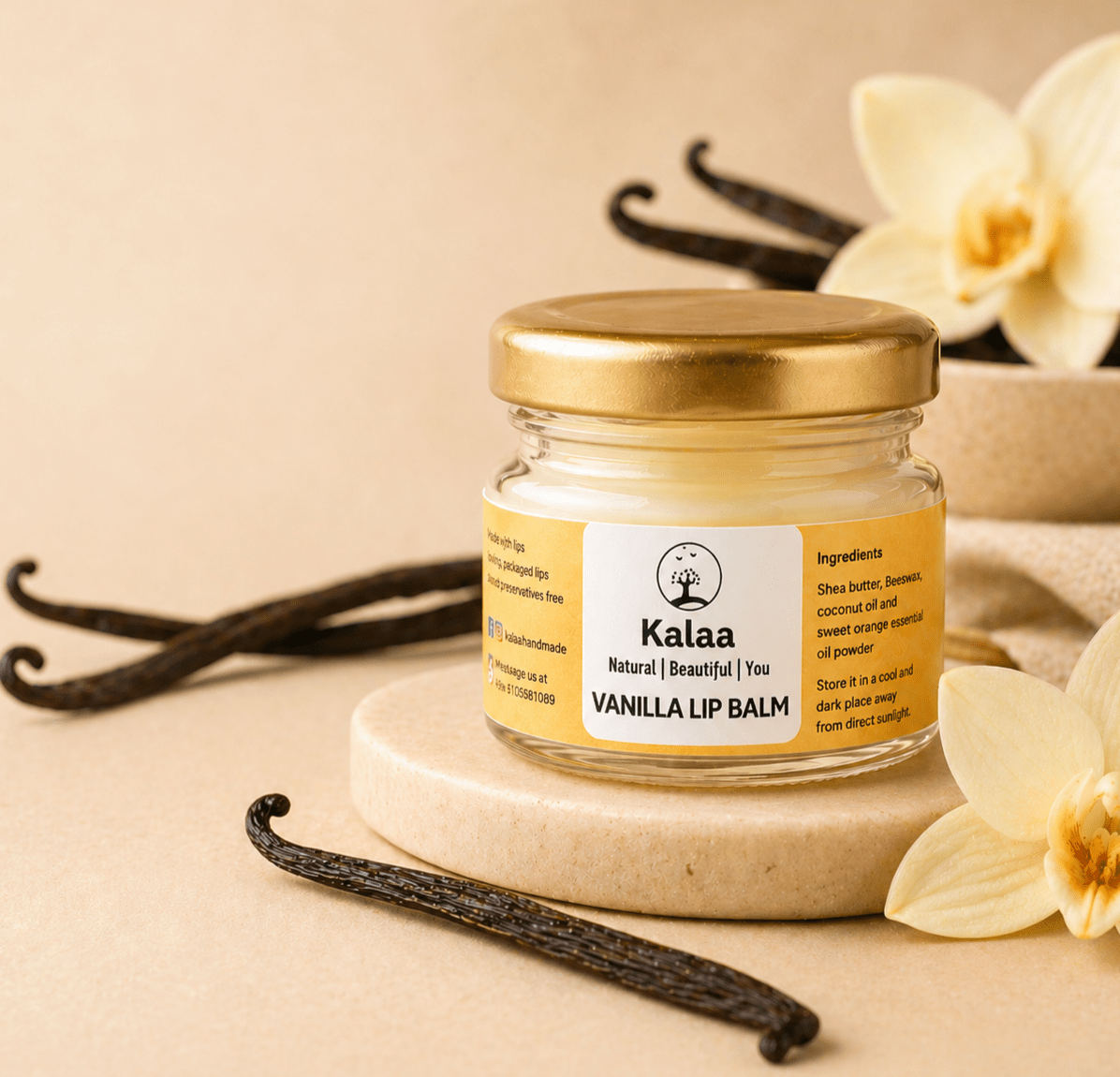 Vanilla Lip Balm Hydrating Natural Lip Care – Lip Balms on Brown Living™. SKU: VANLPBM. Img 1.
