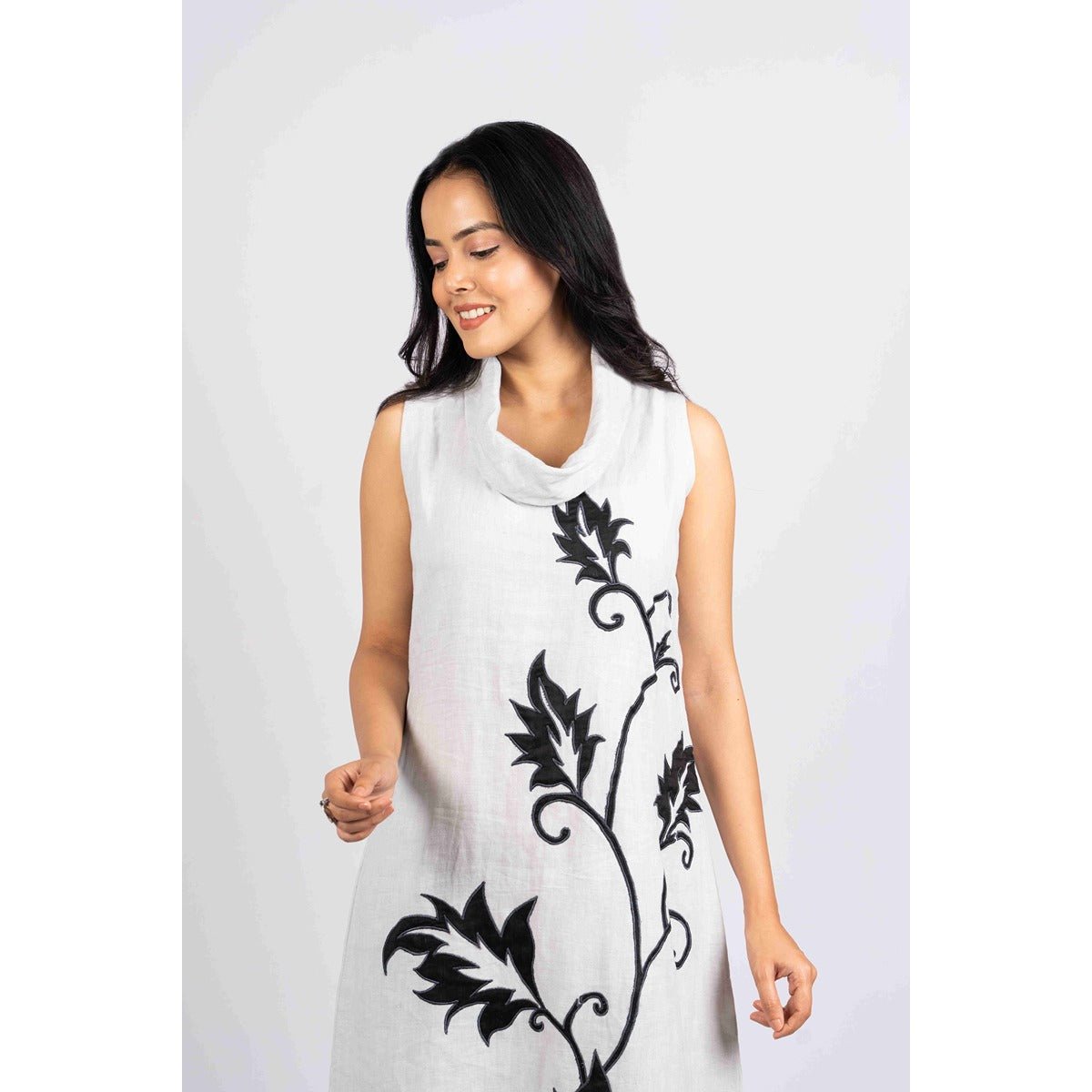 Vanya Cowl Neck Dress With Applique Work – Womens Dress on Brown Living™. SKU: HD1009GXSN. Img 12.