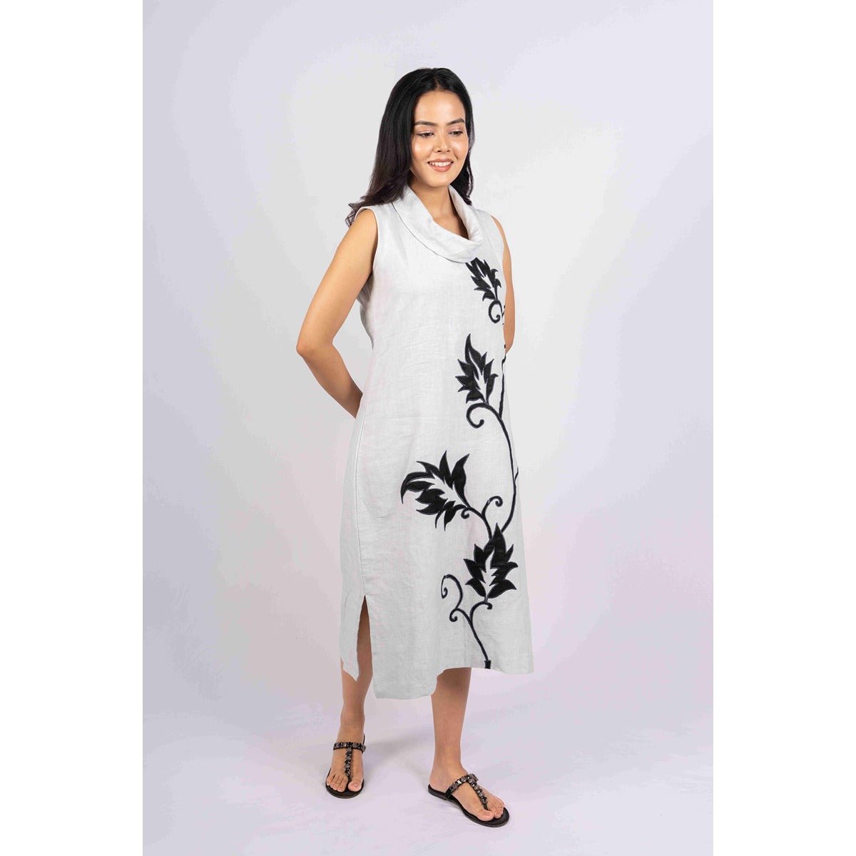 Vanya Cowl Neck Dress With Applique Work – Womens Dress on Brown Living™. SKU: HD1009GXSN. Img 2.