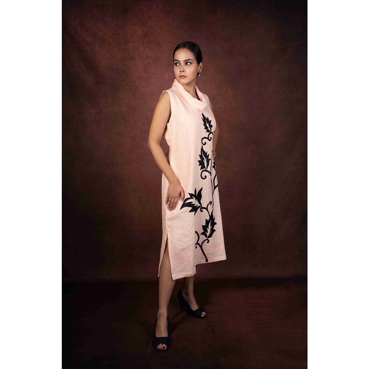 Vanya Cowl Neck Dress With Applique Work – Womens Dress on Brown Living™. SKU: HD1009GXSN. Img 4.