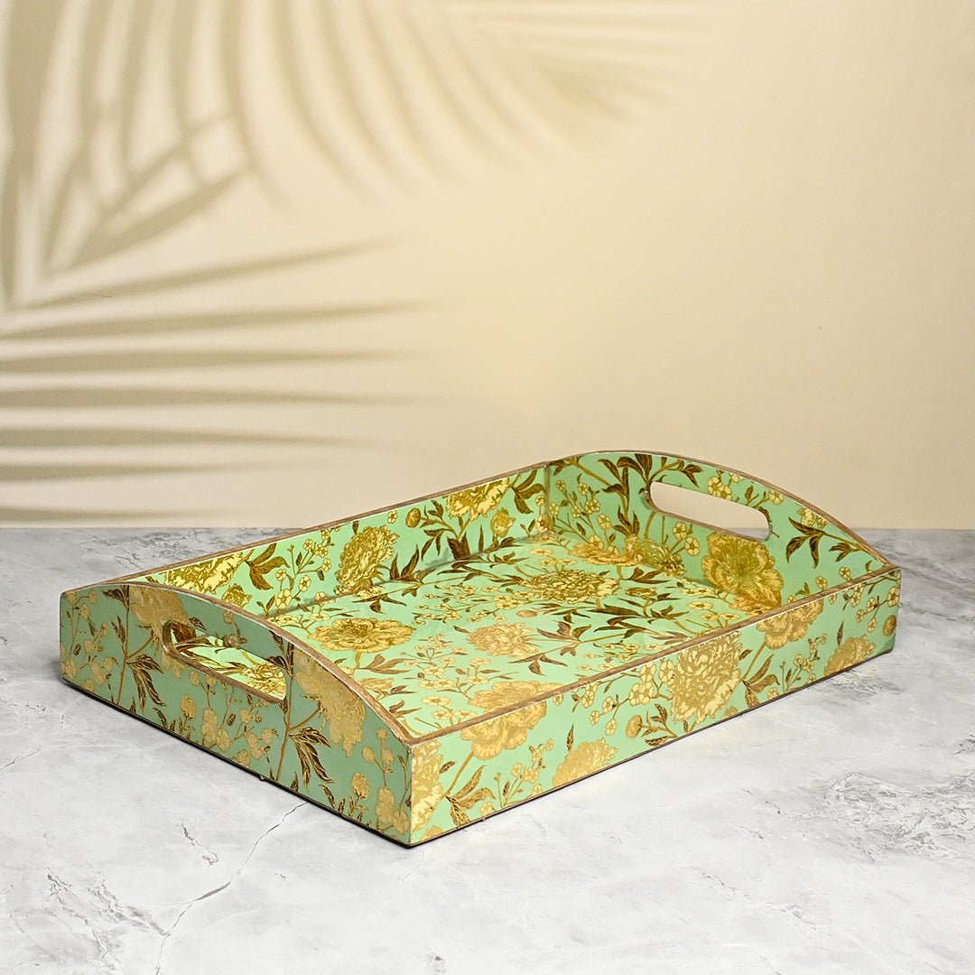 Vibrant Floret Trays with Curved Handle - Pack of 3 – Home Decor by The Mohraj available on Brown Living™. Green Floral Trays With Curved Handles . SKU: MJ00163TYV. Img 8.