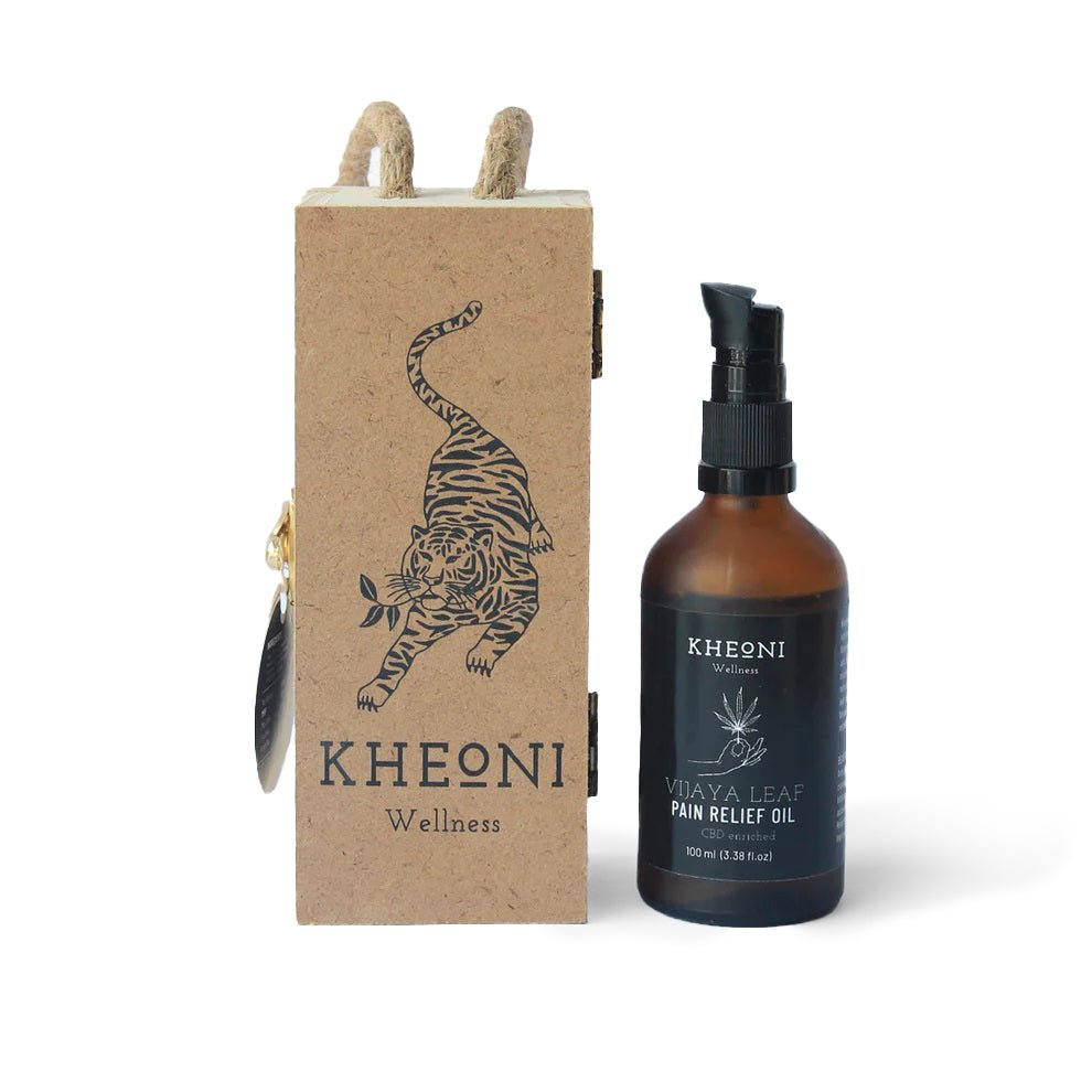 Vijaya Leaf Pain Relief Oil | Ayurvedic Herbal Oil for Joint & Muscle – Body Oil on Brown Living™. SKU: VLHOPO100L. Img 1.