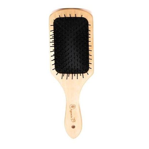 Volumonising & Anti - frizz Eco - strong Teak Paddle hairbrush | Square, Medium – Hair Brush on Brown Living™. SKU: PC_HA_WB_RNB_M. Img 1.