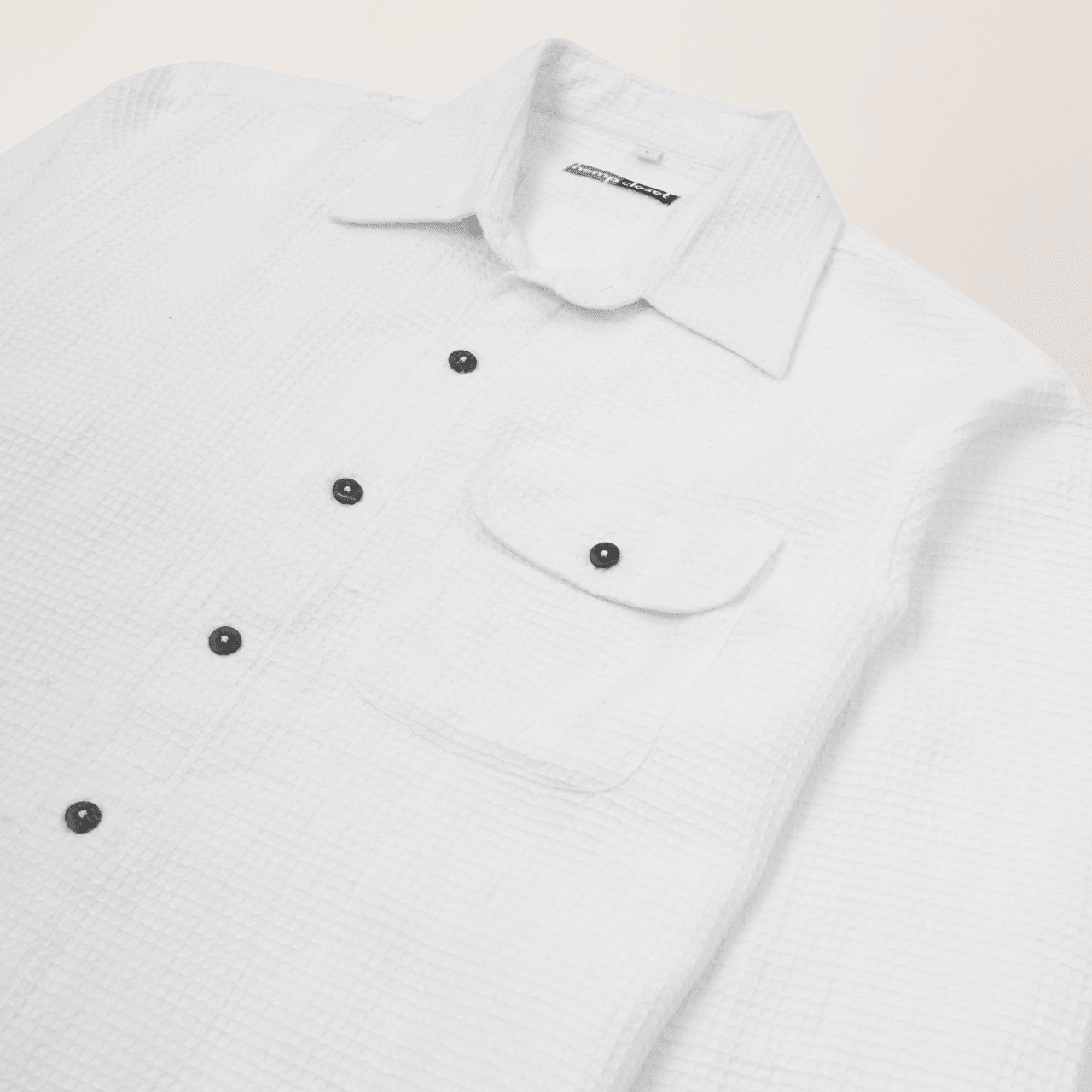 Waffle Vanilla | Hemp Cotton Sustainable Shacket | Men – Men Shirt on Brown Living™. SKU: WaffleVanillaShacket-S. Img 3.
