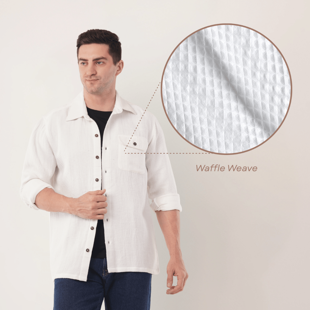 Waffle Vanilla | Hemp Cotton Sustainable Shacket | Men – Men Shirt on Brown Living™. SKU: WaffleVanillaShacket-S. Img 5.