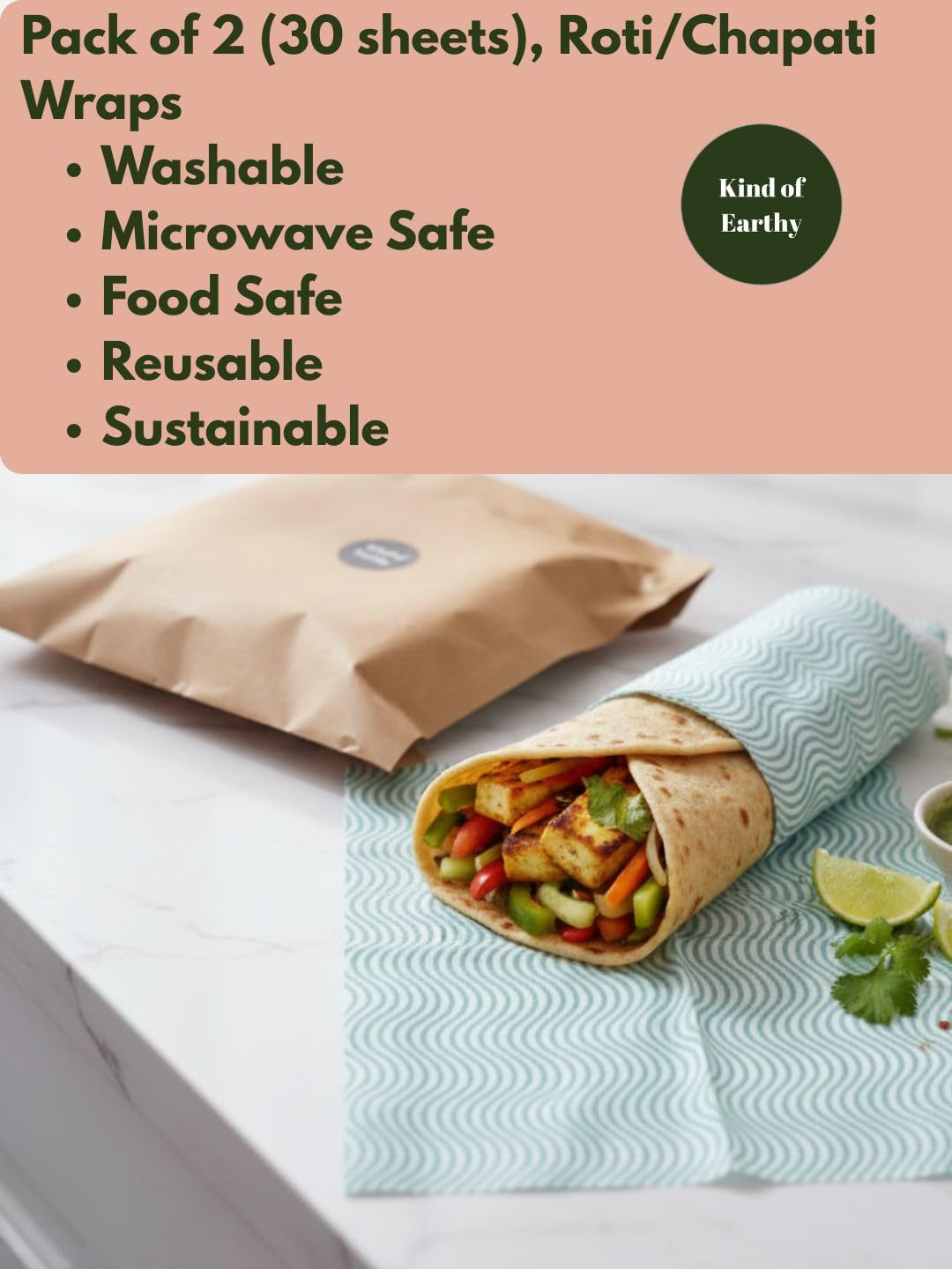 Washable Reusable Chapati Wraps Pack of 2 – 30 Sheets Eco - Friendly – Food Wraps on Brown Living™. SKU: KOE023-RW. Img 3.