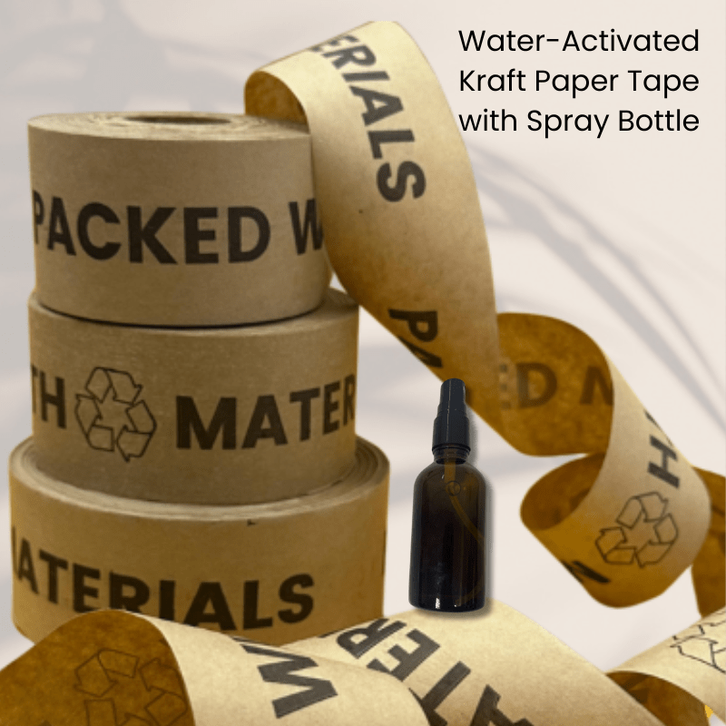 Water - Activated Kraft Paper Tape with Spray Bottle – Packing Tape on Brown Living™. SKU: MO-17. Img 1.