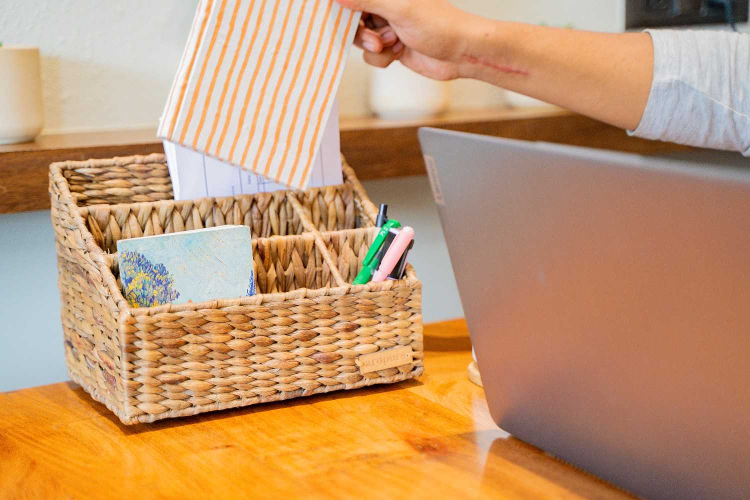 Water Hyacinth Handwoven Office Desk Organiser – Home Decor on Brown Living™. SKU: 207W. Img 1.