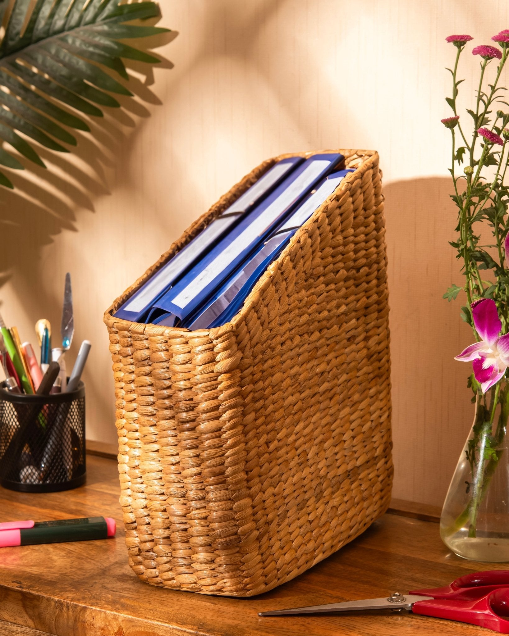 Water Hyacinth Magazine & File Holder - Natural by DHARINI – Brown