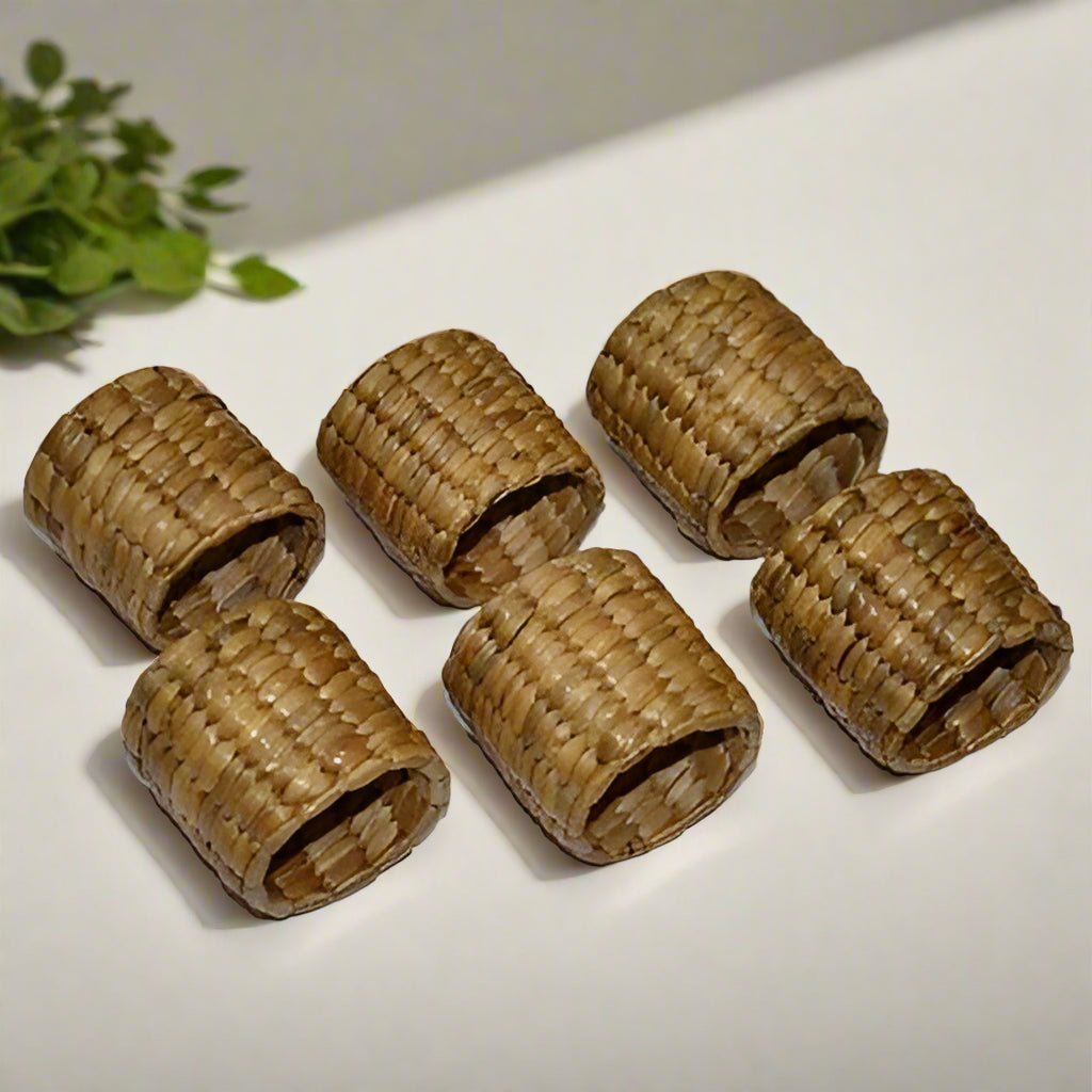 Water Hyacinth Napkin Rings (Set of 6) – Table Linens on Brown Living™. SKU: WHNRIN029A. Img 1.