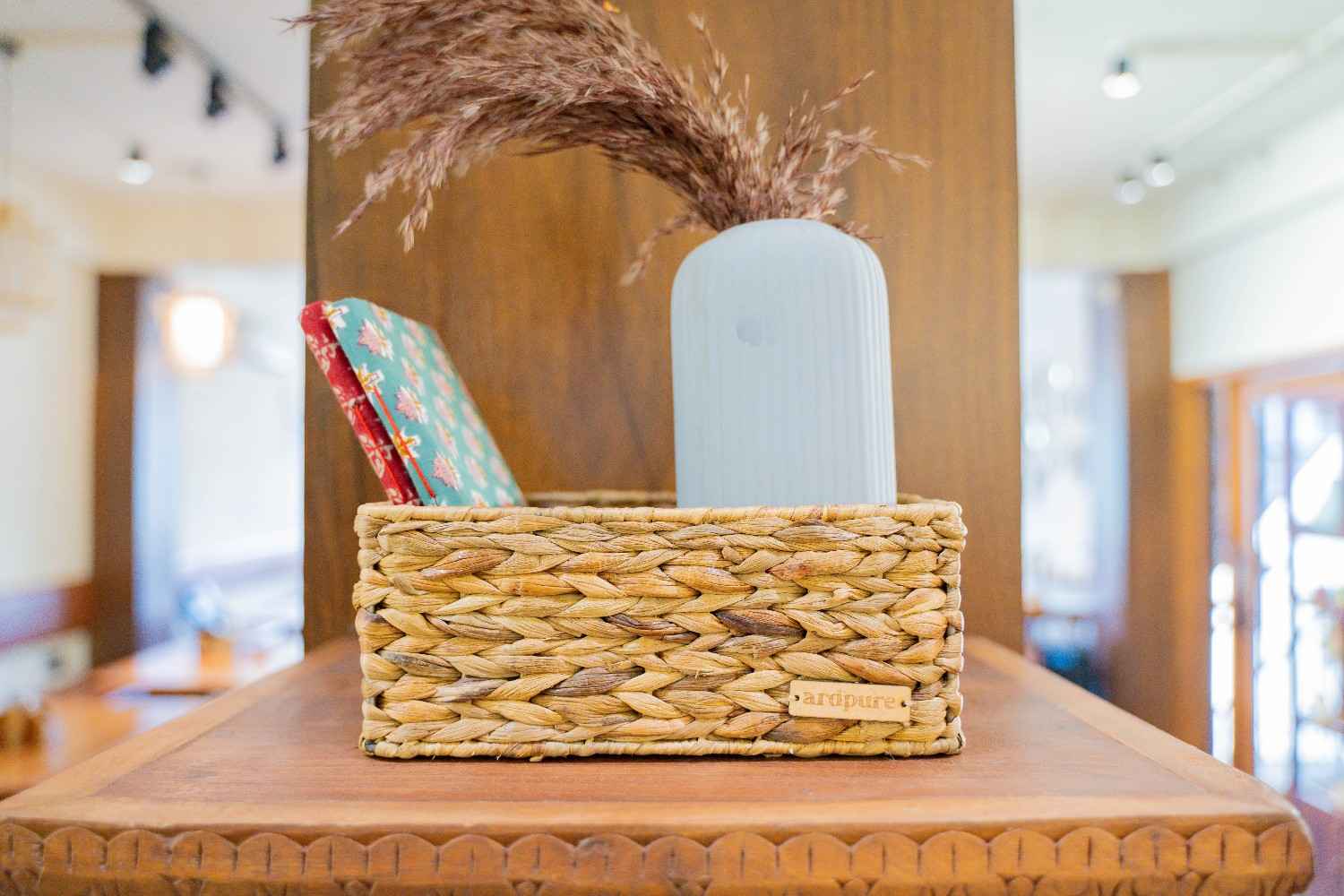 Water Hyacinth Organiser Handwoven Natural Storage Basket – Organisers on Brown Living™. SKU: 201W. Img 1.