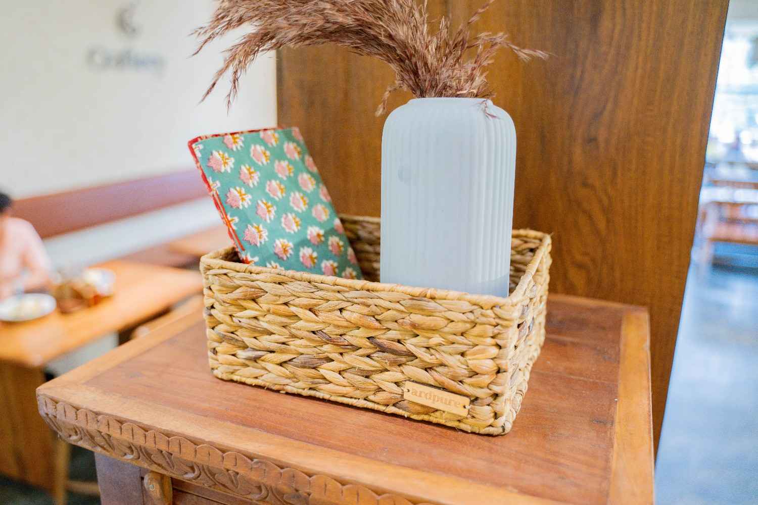 Water Hyacinth Organiser Handwoven Natural Storage Basket – Organisers on Brown Living™. SKU: 201W. Img 2.