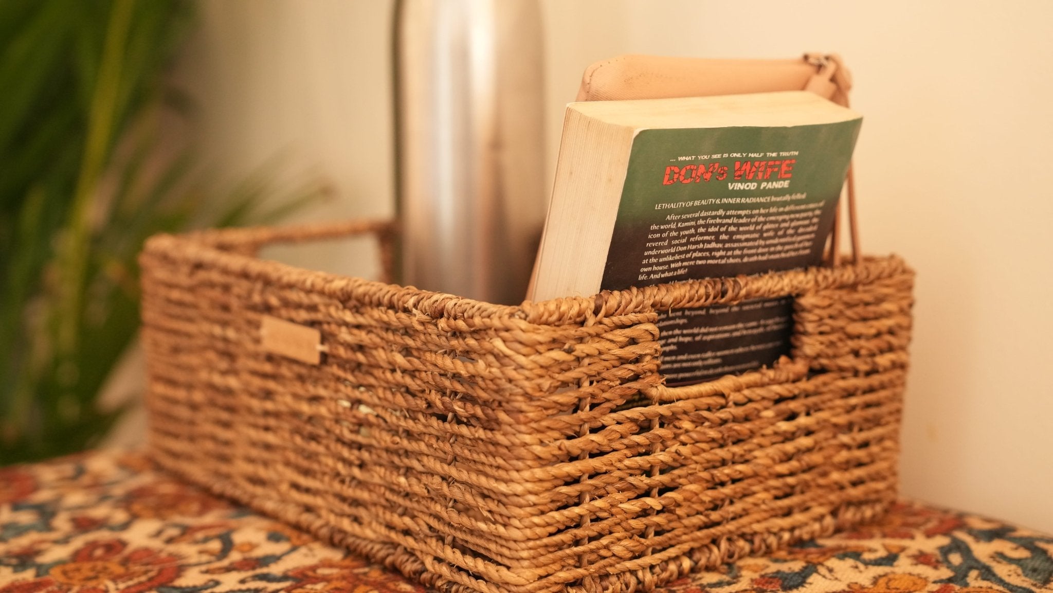 Water Hyacinth Rope Basket Organiser With Metal Frame | Durable & Eco - Friendly – Baskets & Boxes on Brown Living™. SKU: 205W. Img 2.