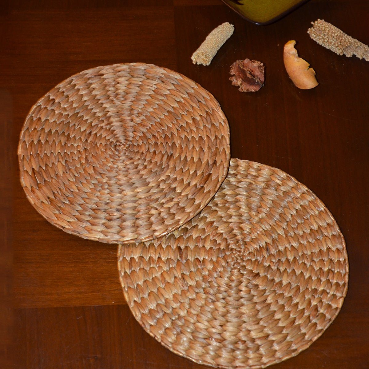 Water Hyacinth Round Natural Placemats - Set of 2 – Table Linens on Brown Living™. SKU: WHRMAT032AN. Img 3.
