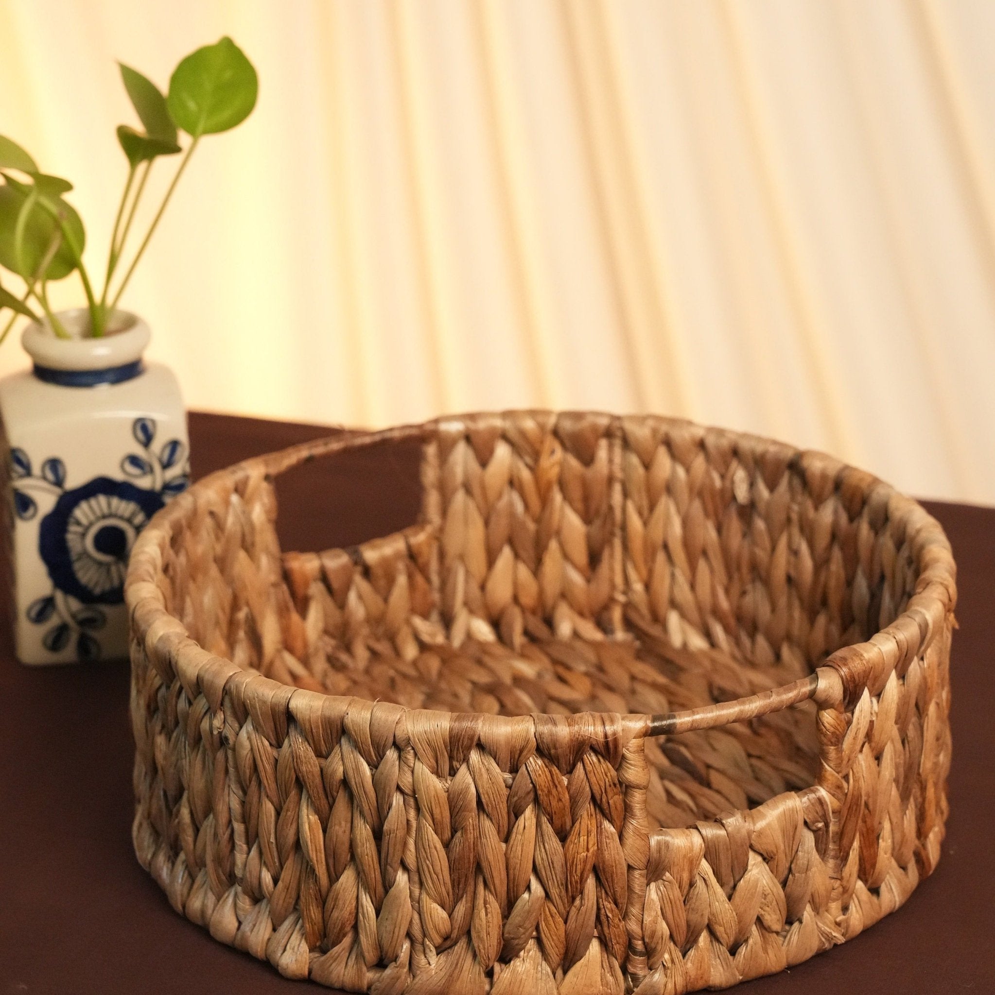 Water Hyacinth Round Tray | Handwoven Natural Serving & Décor Tray – Trays & Platters on Brown Living™. SKU: 210W. Img 3.