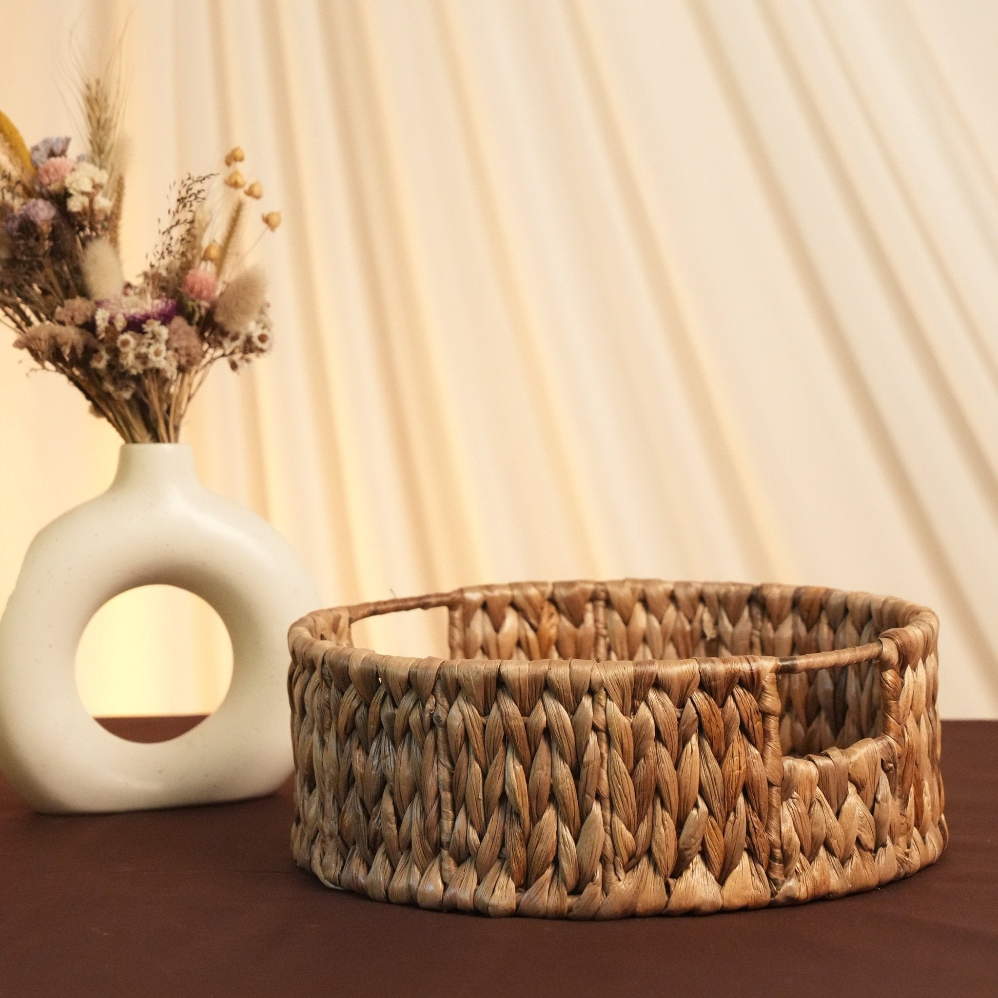 Water Hyacinth Round Tray | Handwoven Natural Serving & Décor Tray – Trays & Platters on Brown Living™. SKU: 210W. Img 1.