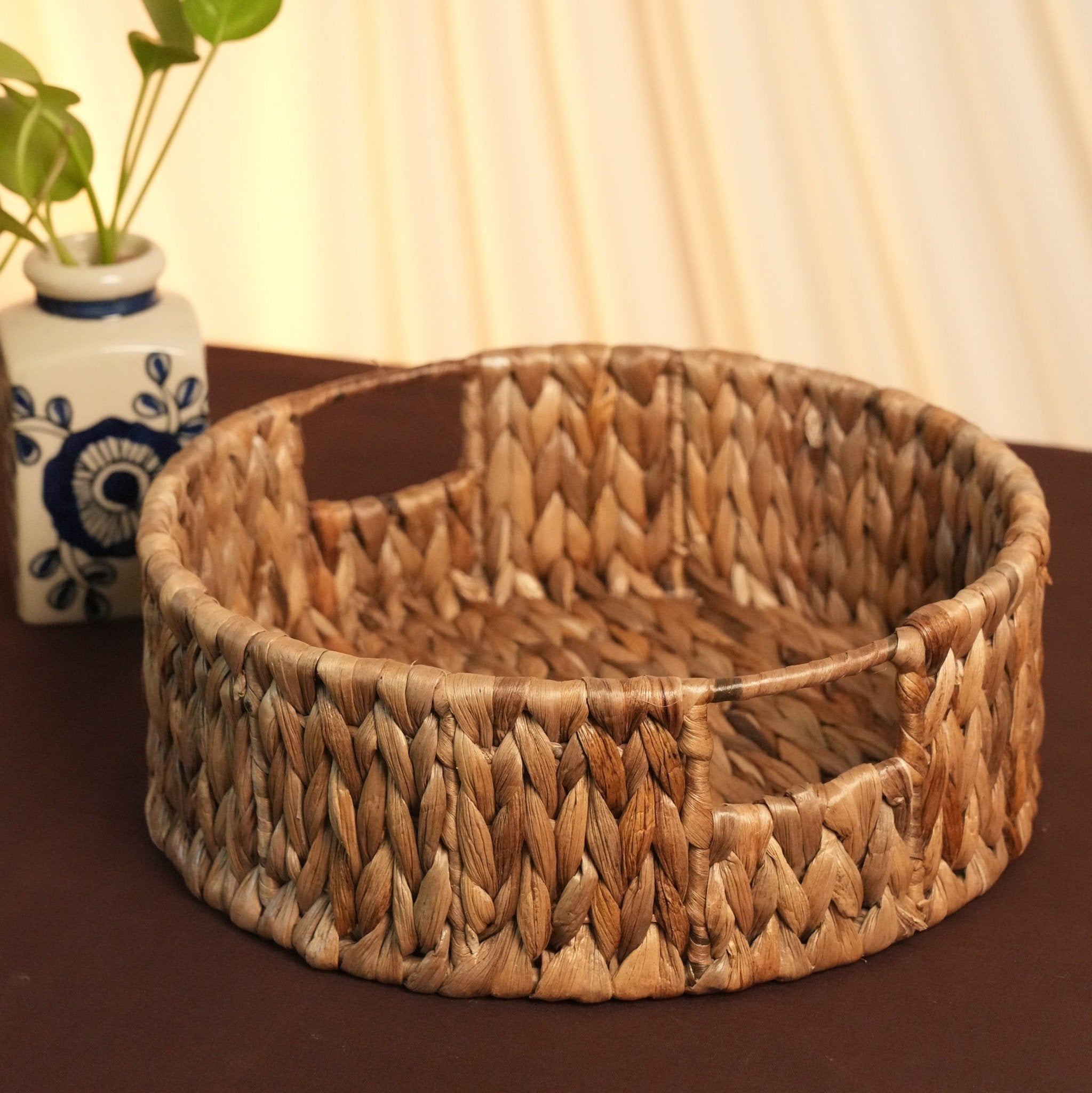 Water Hyacinth Round Tray | Handwoven Natural Serving & Décor Tray – Trays & Platters on Brown Living™. SKU: 210W. Img 4.