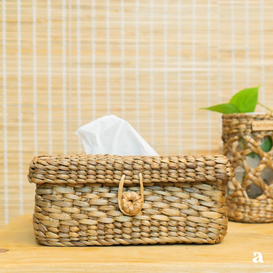 Water Hyacinth Tissue Box | Handcrafted Eco - Friendly Tissue Holder – Baskets & Boxes on Brown Living™. SKU: 612W. Img 1.